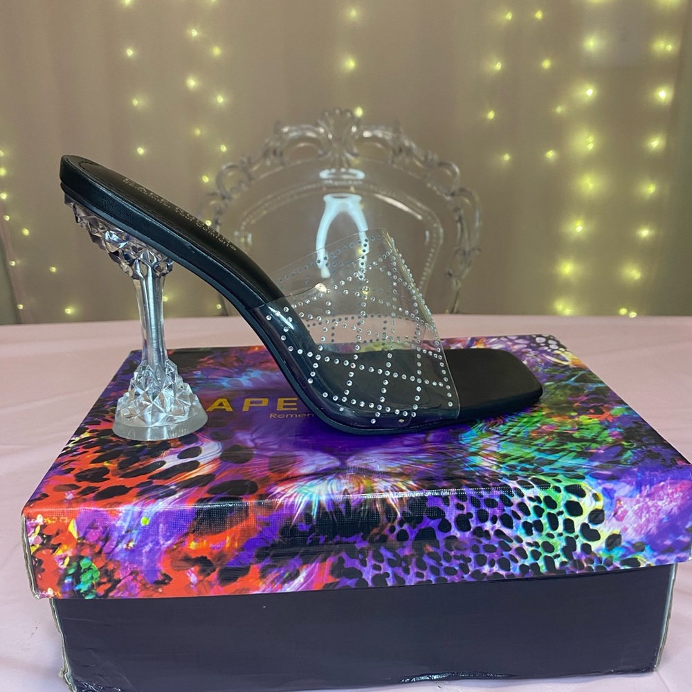 Cape Robbin Black and Clear Studded Heels